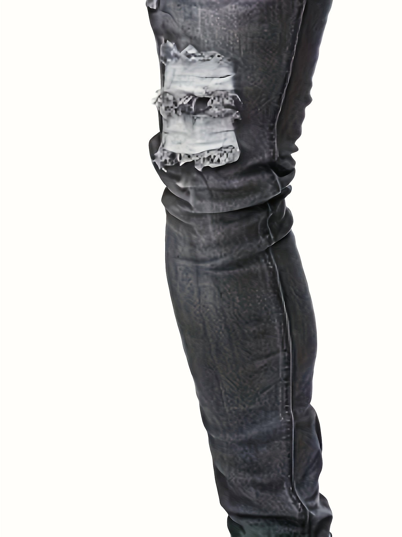Mid Stretch Slim Fit Ripped Cotton Jeans, Men's Street Style Distressed Denim Pants
