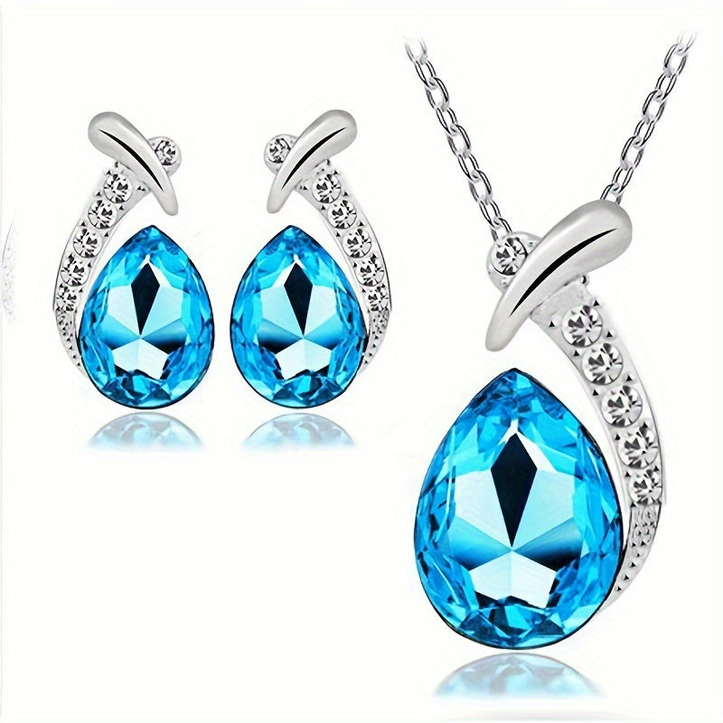 2pcs Set White K Plated Alloy Mermaid Necklace Earrings Set, Elegant Exquisite Zirconia