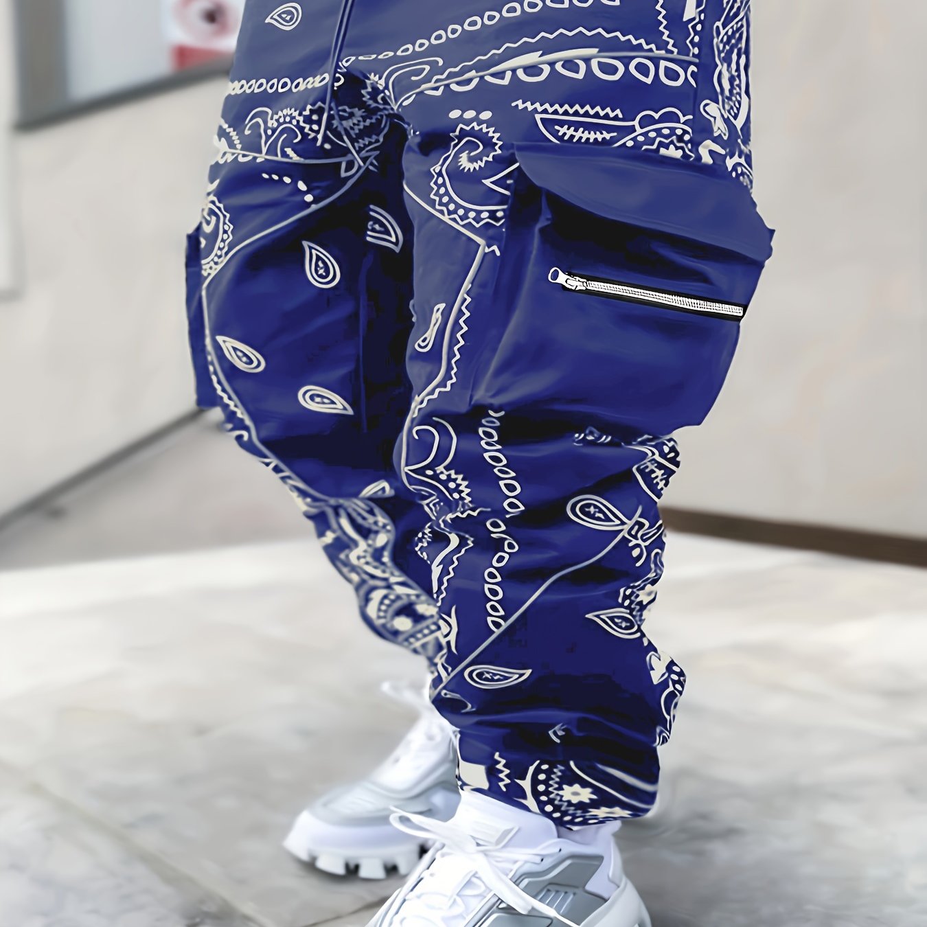 Mens Stylish Paisley Cargo Joggers - Comfortable Graphic Print
