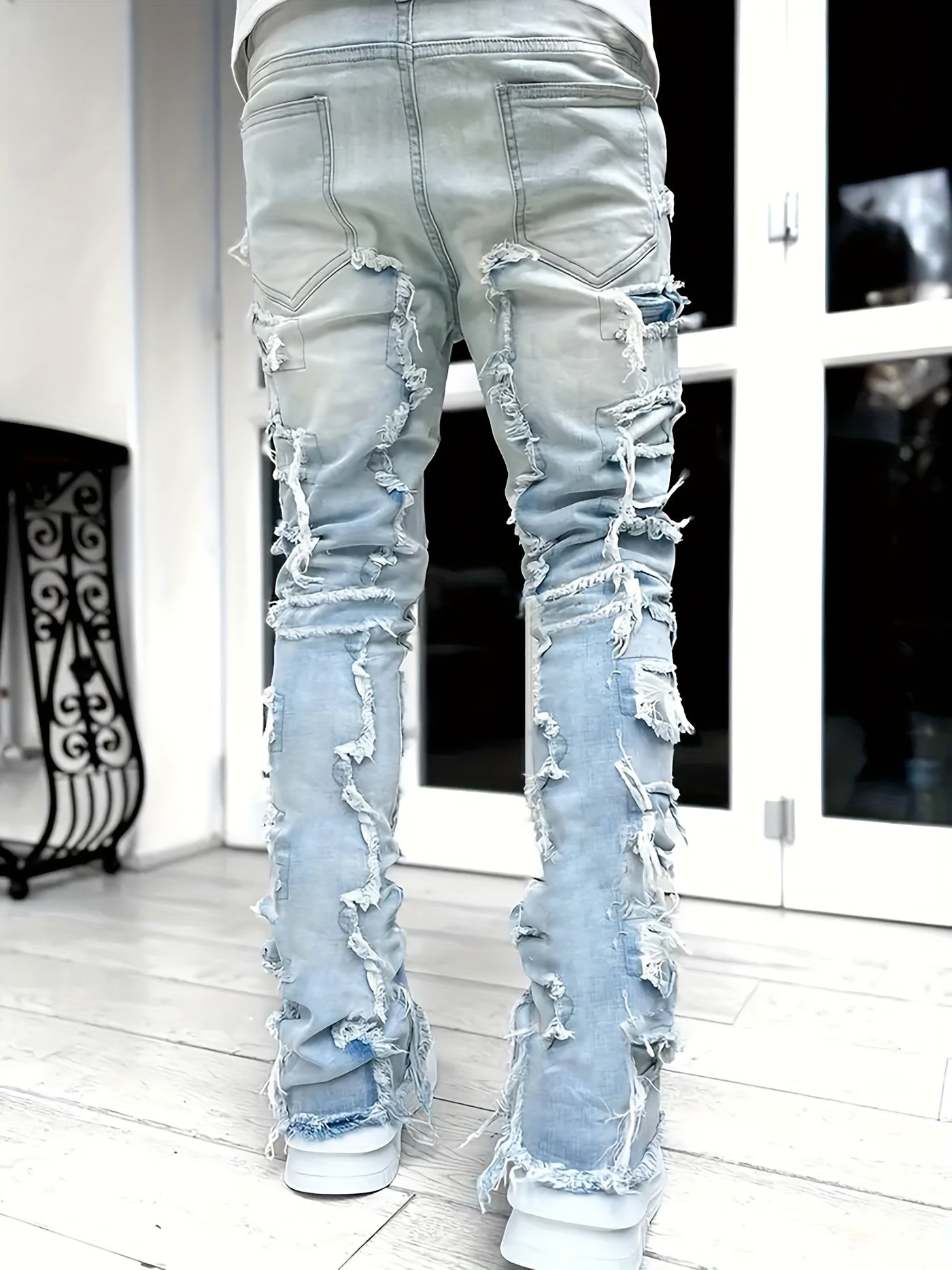 Y2k Style Trim Jeans, Men's Street Style Stretch Denim Pants