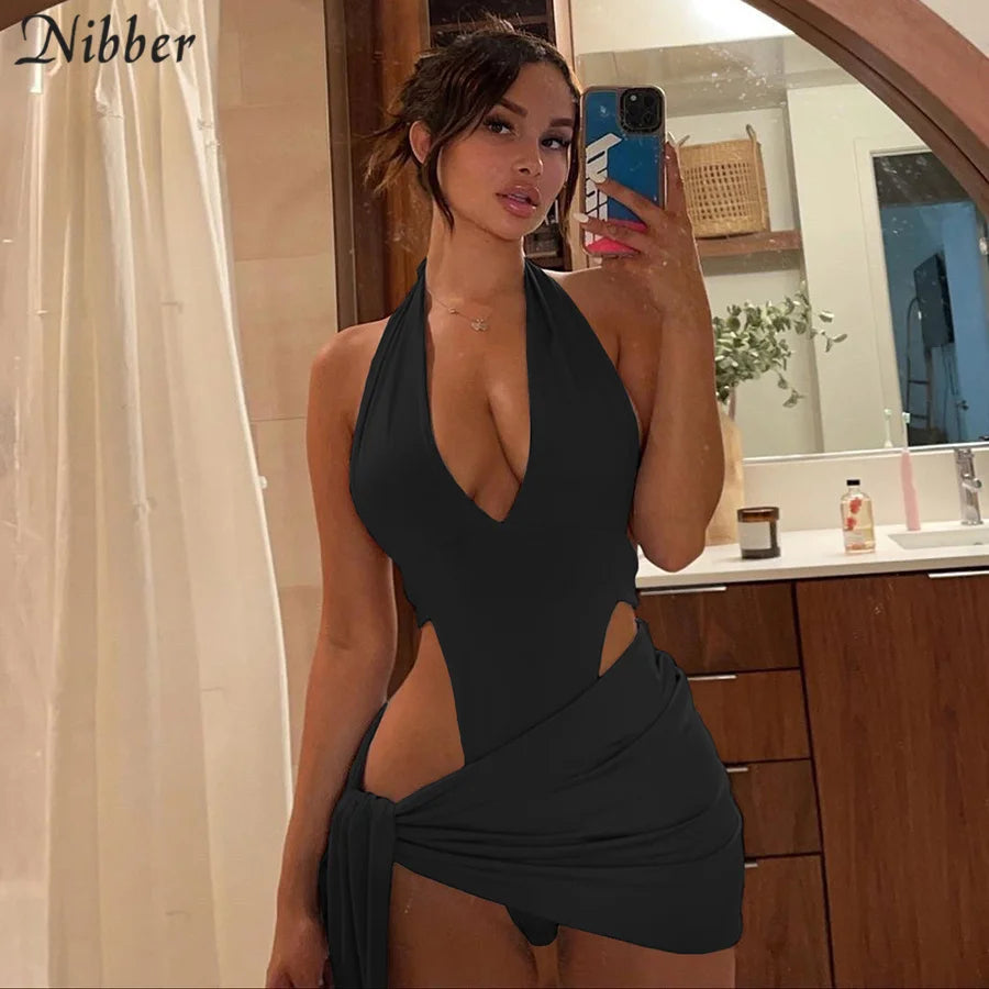 Sexy Beach Vacation Wear Basic Bikini Bodysuit Skirts 2 Two Piece Sets For Women's Clothing Swimsuit Female