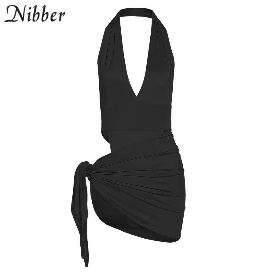 Sexy Beach Vacation Wear Basic Bikini Bodysuit Skirts 2 Two Piece Sets For Women's Clothing Swimsuit Female