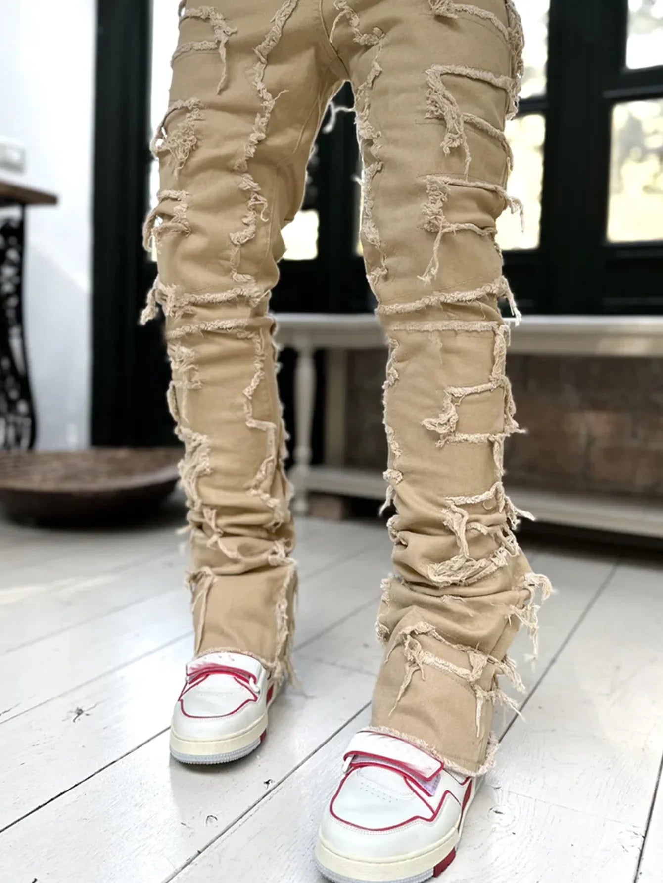 Men's Stacked Jeans Ripped Slim Fit Pht Denim Jeans