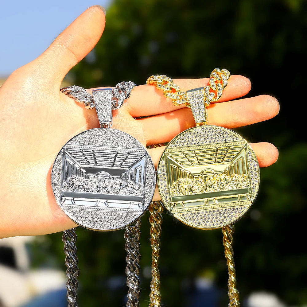 New Last Supper Pendant Cuban Chain Necklace With 14mm Iced Out Chain Fashion  Men Charm Pendant Necklaces Jewelry