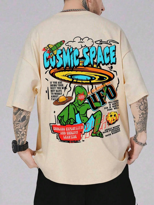 Cosmic Space Ufo Aliens Graphic Printed Male Tops Fashion Street T-ShirtCasual Cotton Tshirt Oversized Loose Tees