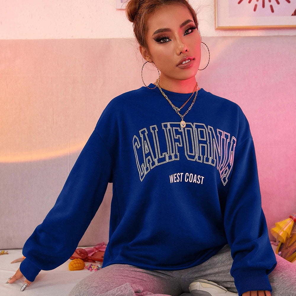 Woman Sweatshirts California West Coast Print Female hoodie Long Sleeves O-neck Pullovers Sporty and Rich Clothing