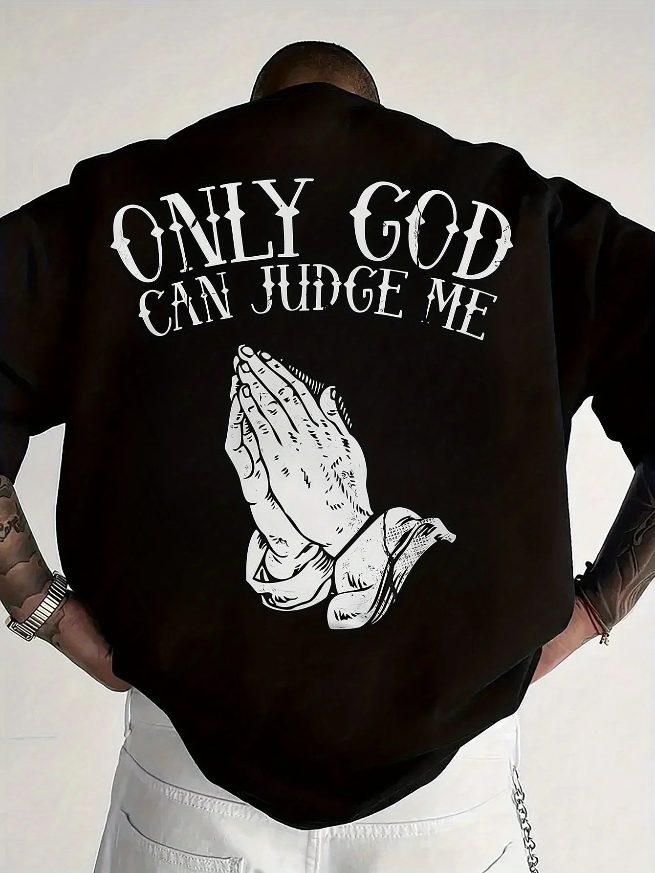 Men's cotton fashionable casual  loose only GOD CAN JUDGE ME printed round neck short sleeved T-shirt top