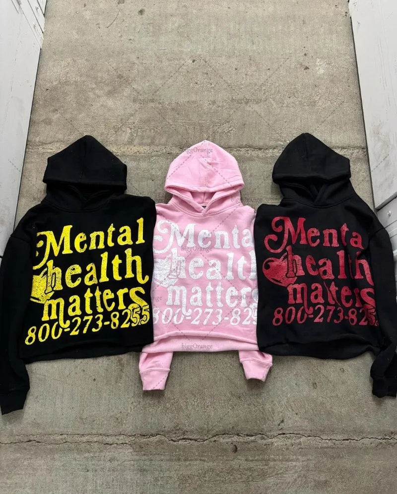 High Street Trendy Streetwear Harajuku Retro Letter Print Colorful Hoodie Men Casual Oversized Sweatshirt Women