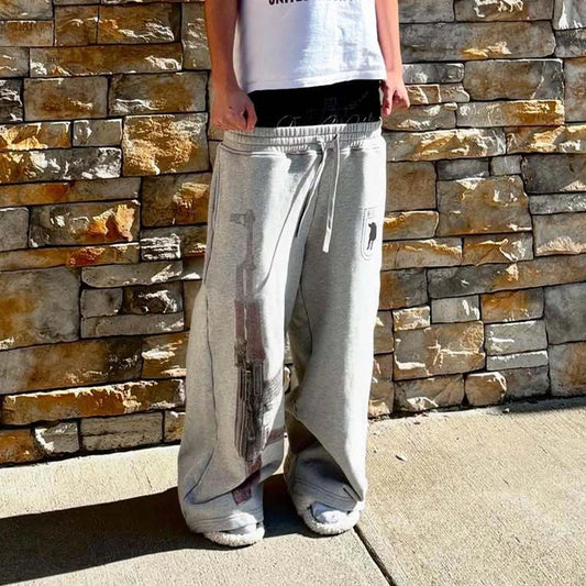 Y2K High-Waisted Printed Embroidered Street GuaLeg Double Waist Design Fashionablerd Pants Spring Summer Casual Straight