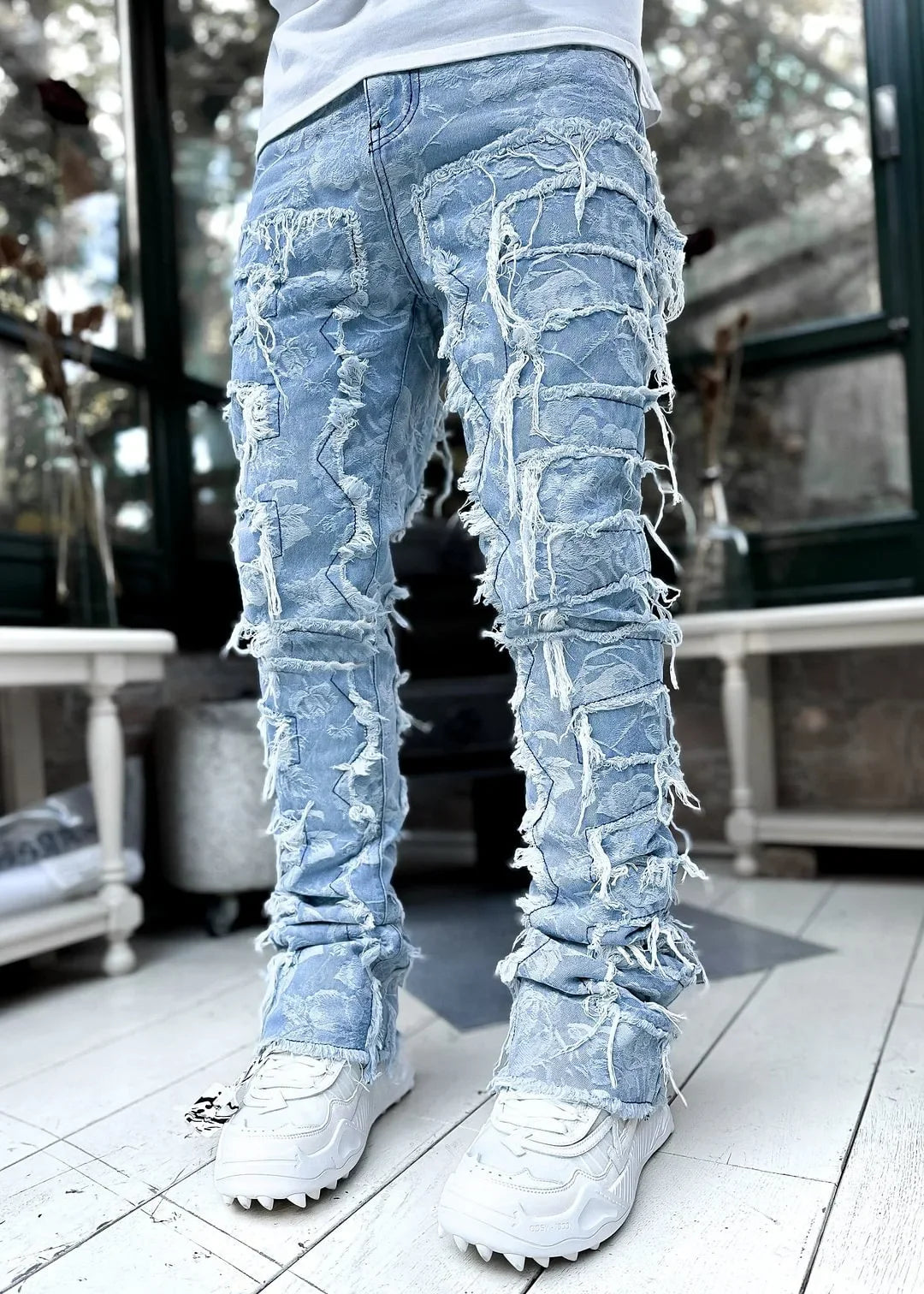Men's Stacked Jeans Ripped Slim Fit Pht Denim Jeans