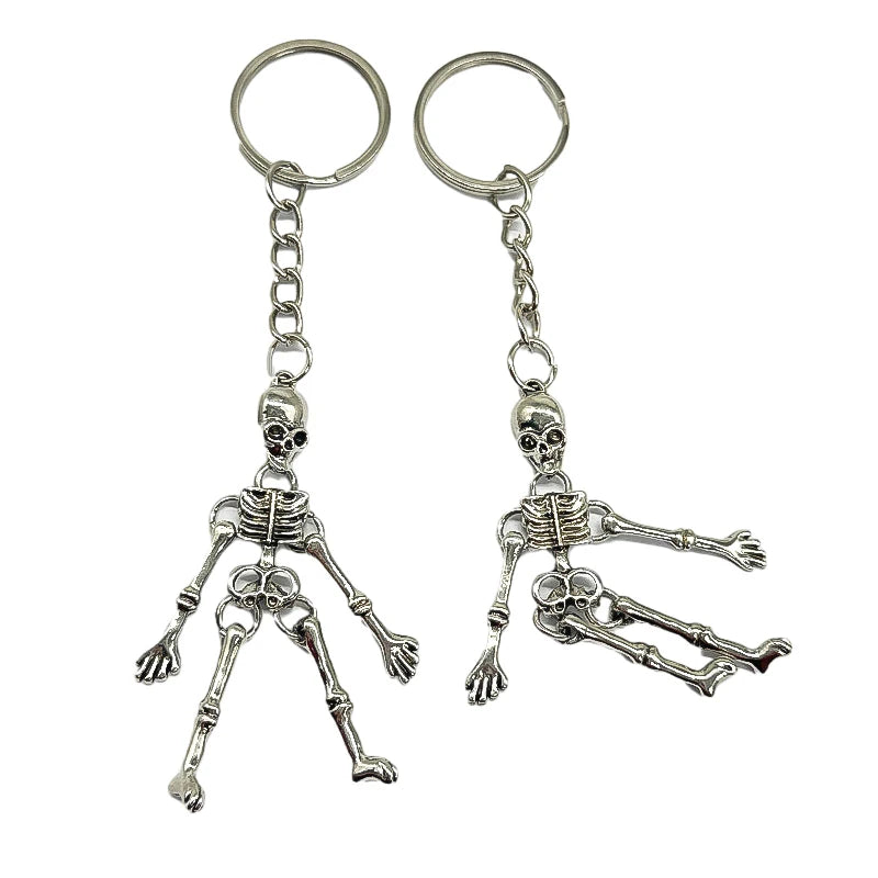 Skull Keychain Punk Multi-jointed Skeleton Keyring Car Charms Gothic Horror Pendant Halloween Ghost Head Jewelry Couple Gift