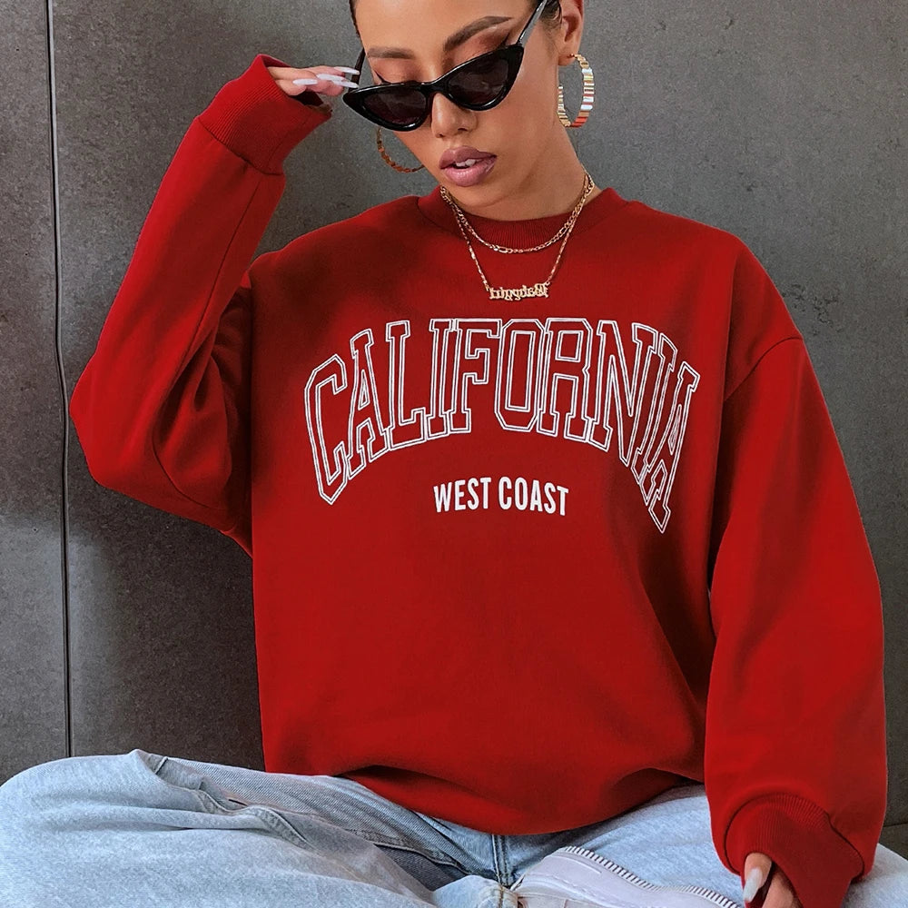 Woman Sweatshirts California West Coast Print Female hoodie Long Sleeves O-neck Pullovers Sporty and Rich Clothing