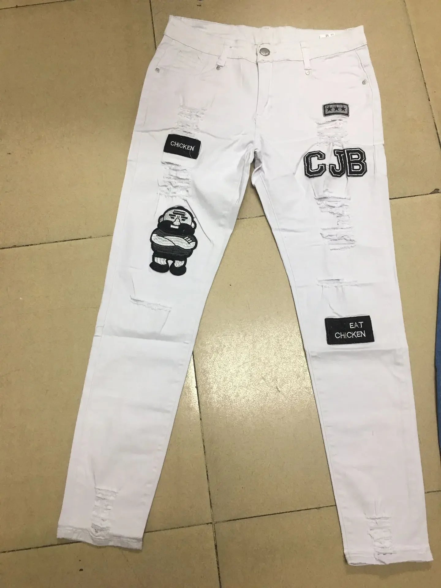 Plus Size Pants Men Skinny Ripped Hole Patchwork Jeans Slim Pencil Denim Streetwear Men's