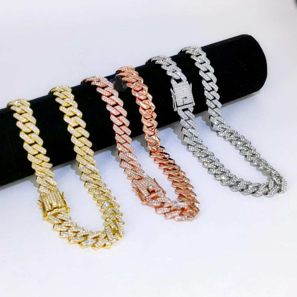 Cuban Link Iced Out Necklace 14MM width Rhinestones Chain CZ Cuban Chain Necklace