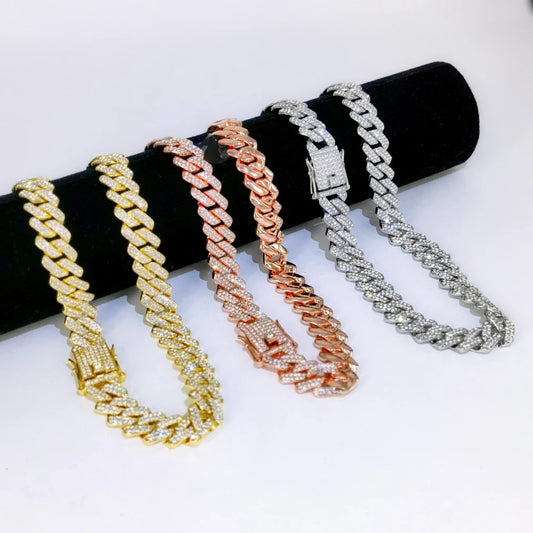Cuban Link Iced Out Necklace 14MM width Rhinestones Chain CZ Cuban Chain Necklace