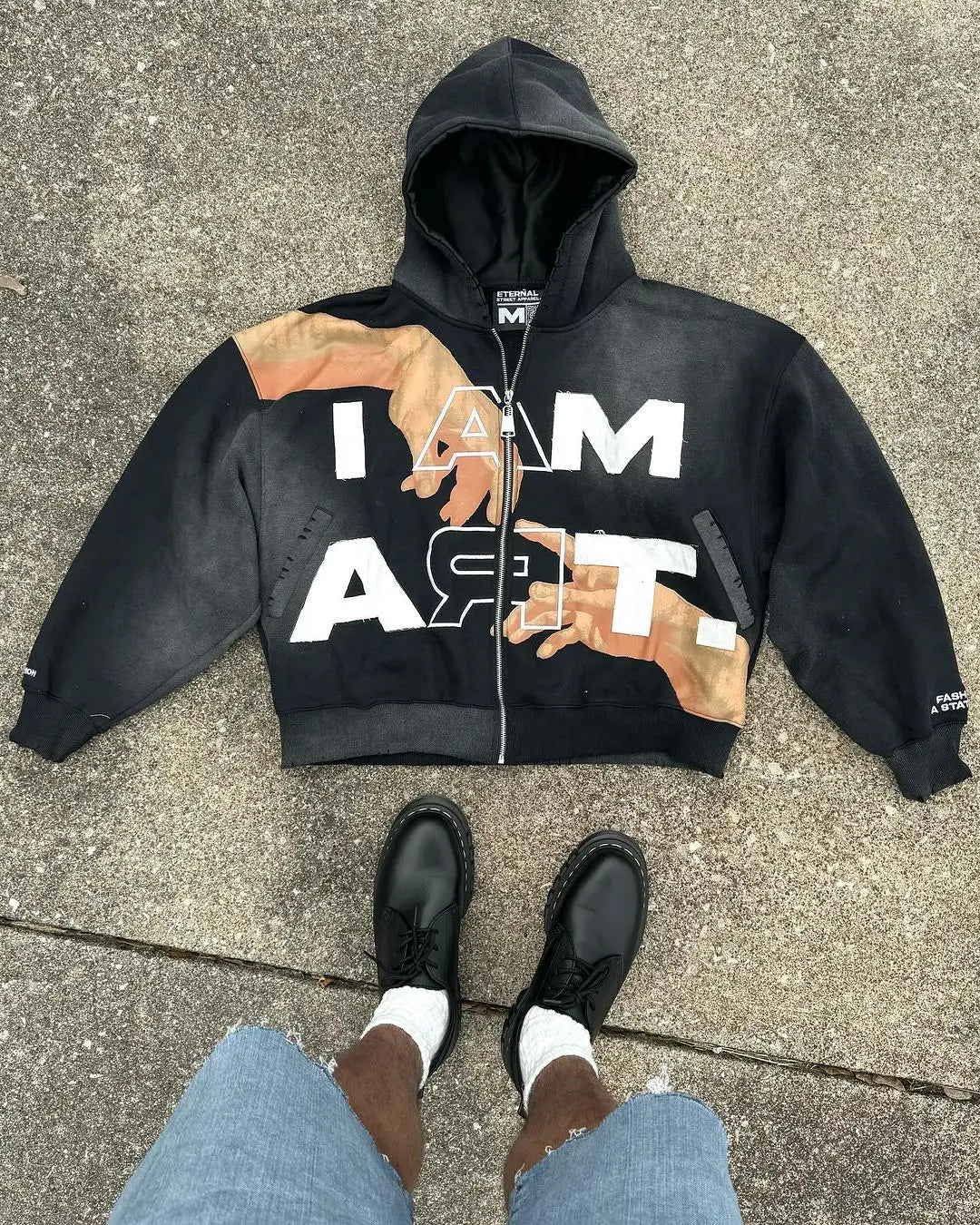 Trendy Streetwear Y2K Harajuku Retro Letter Print Zipper Hoodie Men's Punk Casual Colorful Oversized Sweatshirt