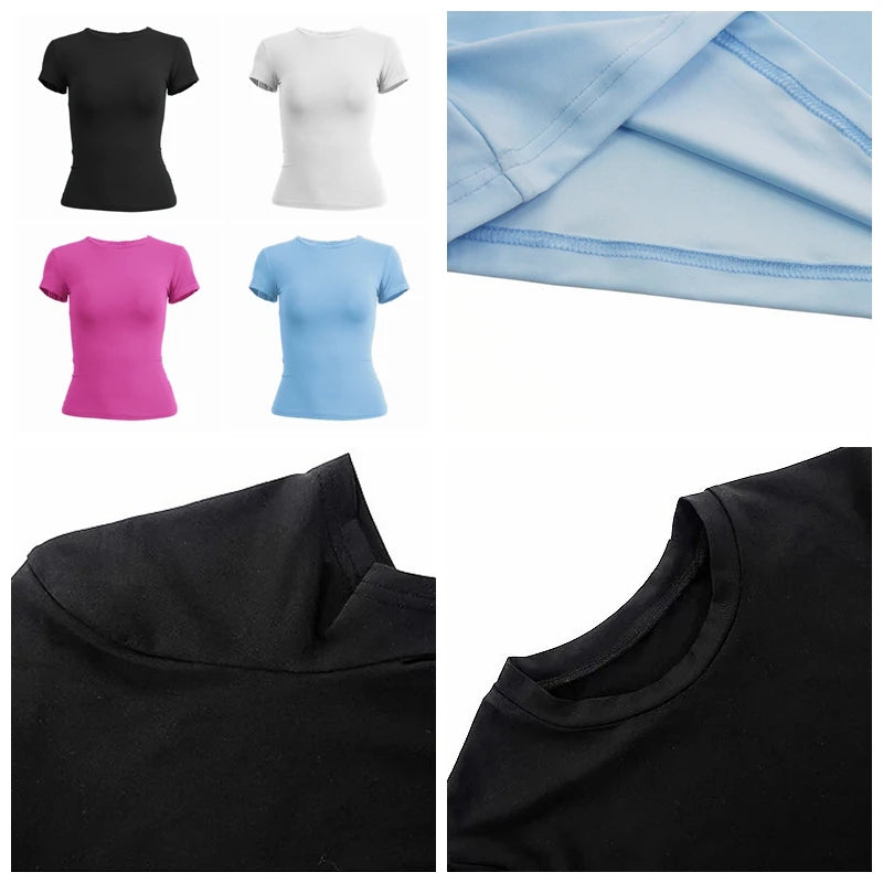 Woman Clothing Short Sleeve T-shirt Slim Fit Tops Female O-Neck Tee Shirt Street Wear