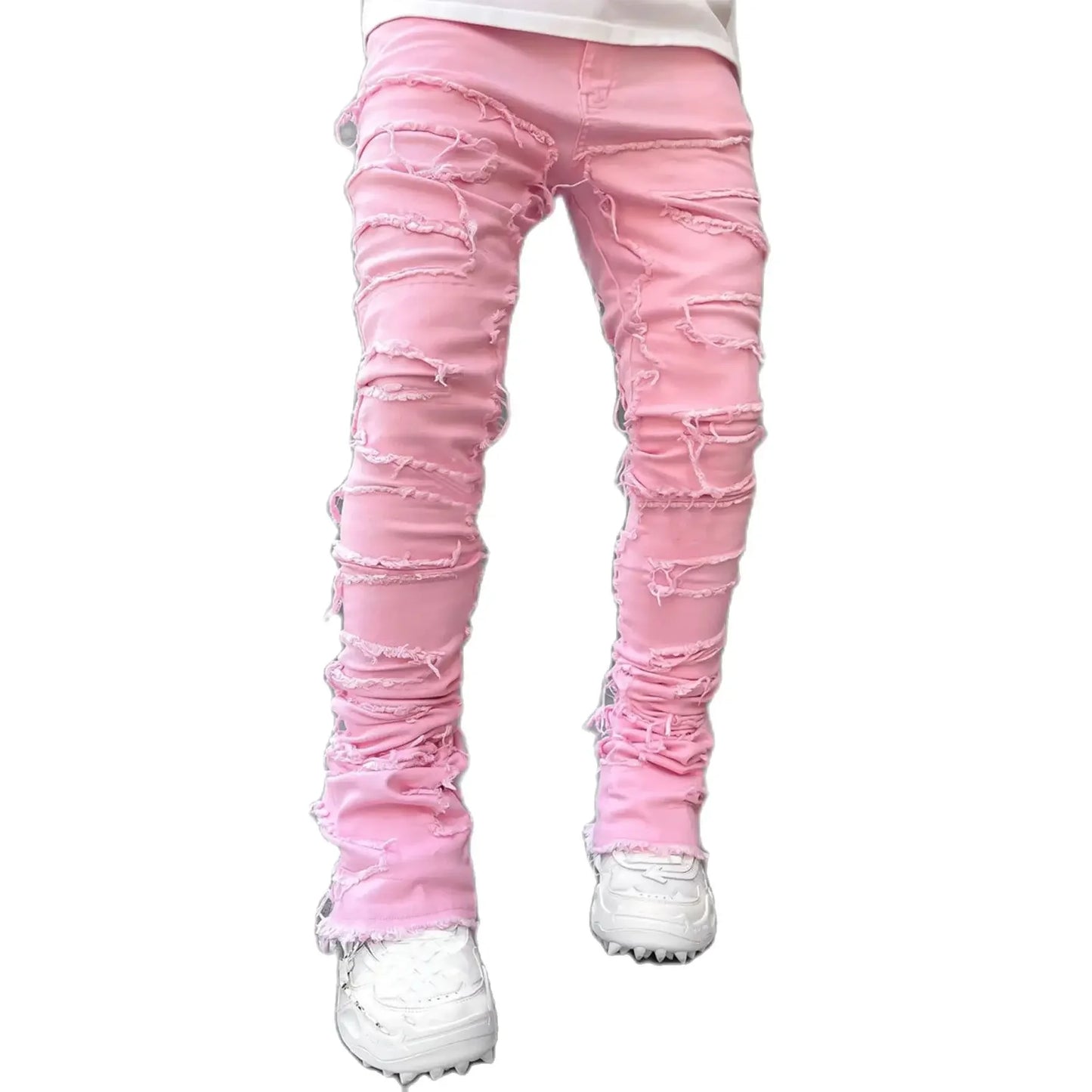 Men's Stacked Jeans Ripped Slim Fit Pht Denim Jeans