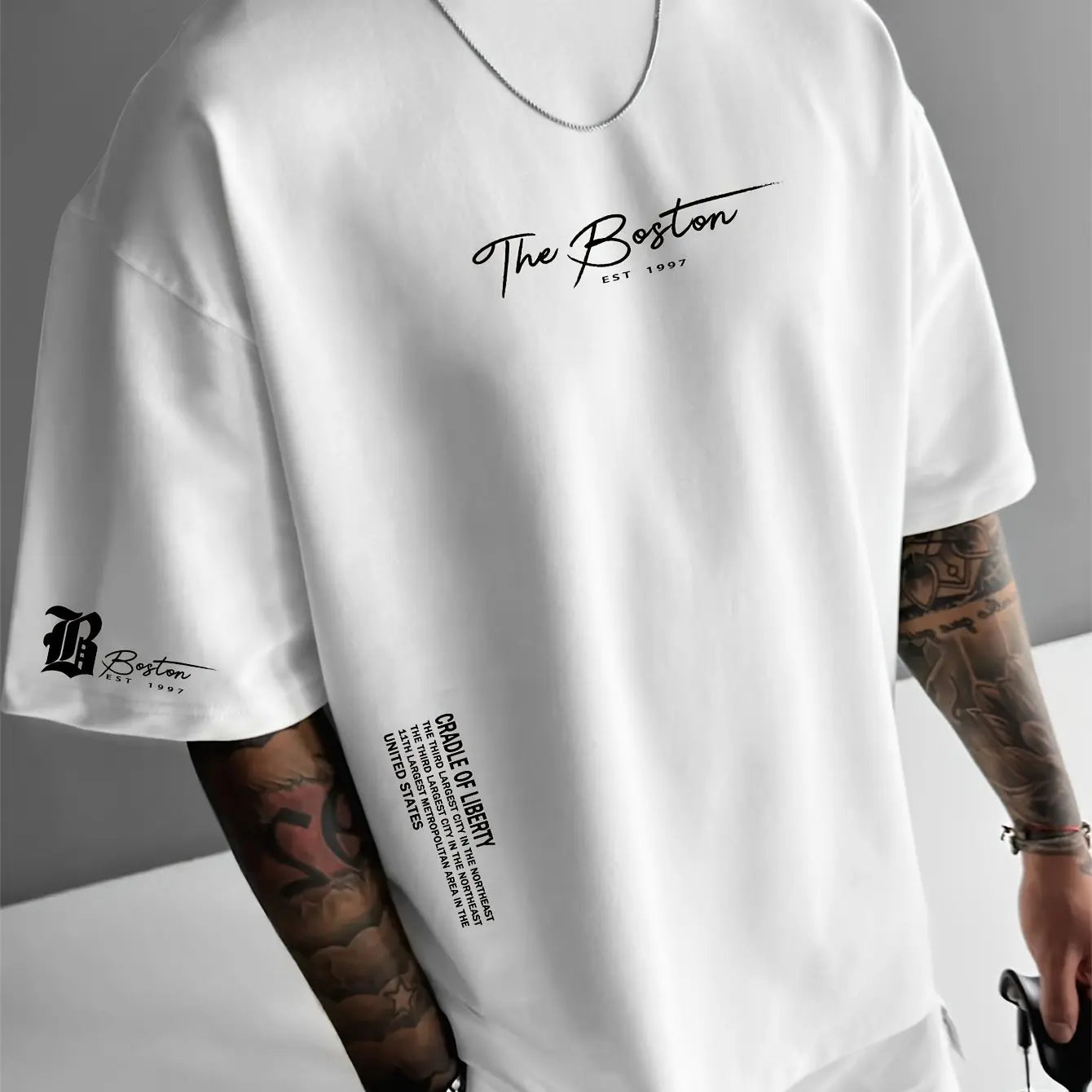 Men's cotton fashionable casual loose printed round neck short sleeved T-shirt top
