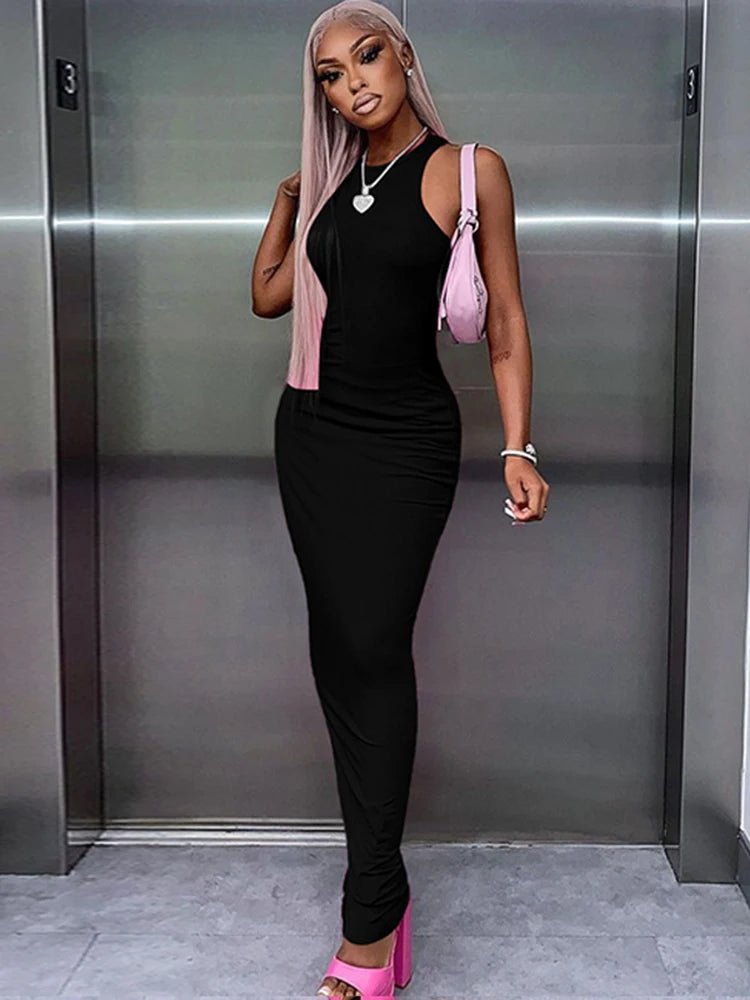 Ribbed Sexy Y2K Clothes Sleeveless Dresses For Women Party Streetwear Elegant Outfits