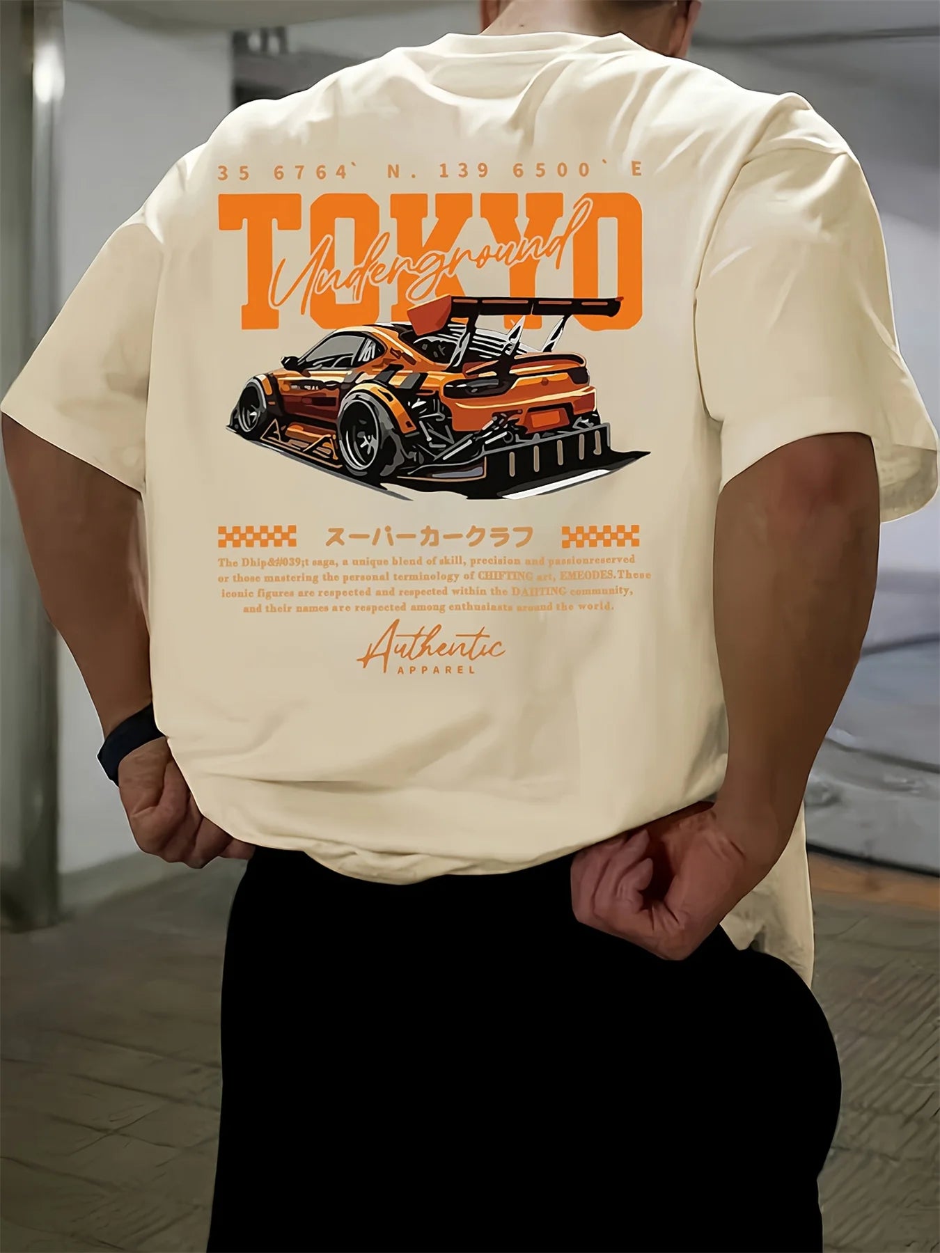 Men's 100% Cotton Fashionable Casual Loose Large Size Japanese Tokyo Pattern Printed Round Neck Short Sleeve T-shirt Top
