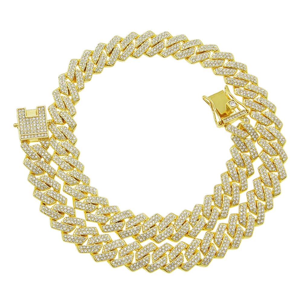 Cuban Link Iced Out Necklace 14MM width Rhinestones Chain CZ Cuban Chain Necklace