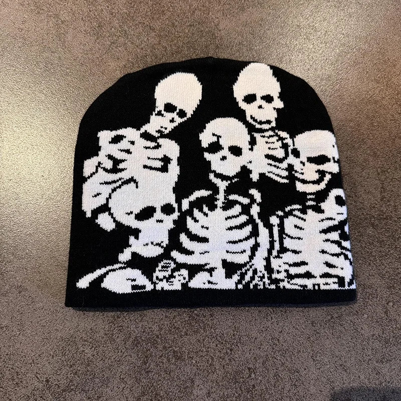 Skull Skeleton Beanie, Halloween Cap, Stretchy Skull Cap Casual Streetwear
