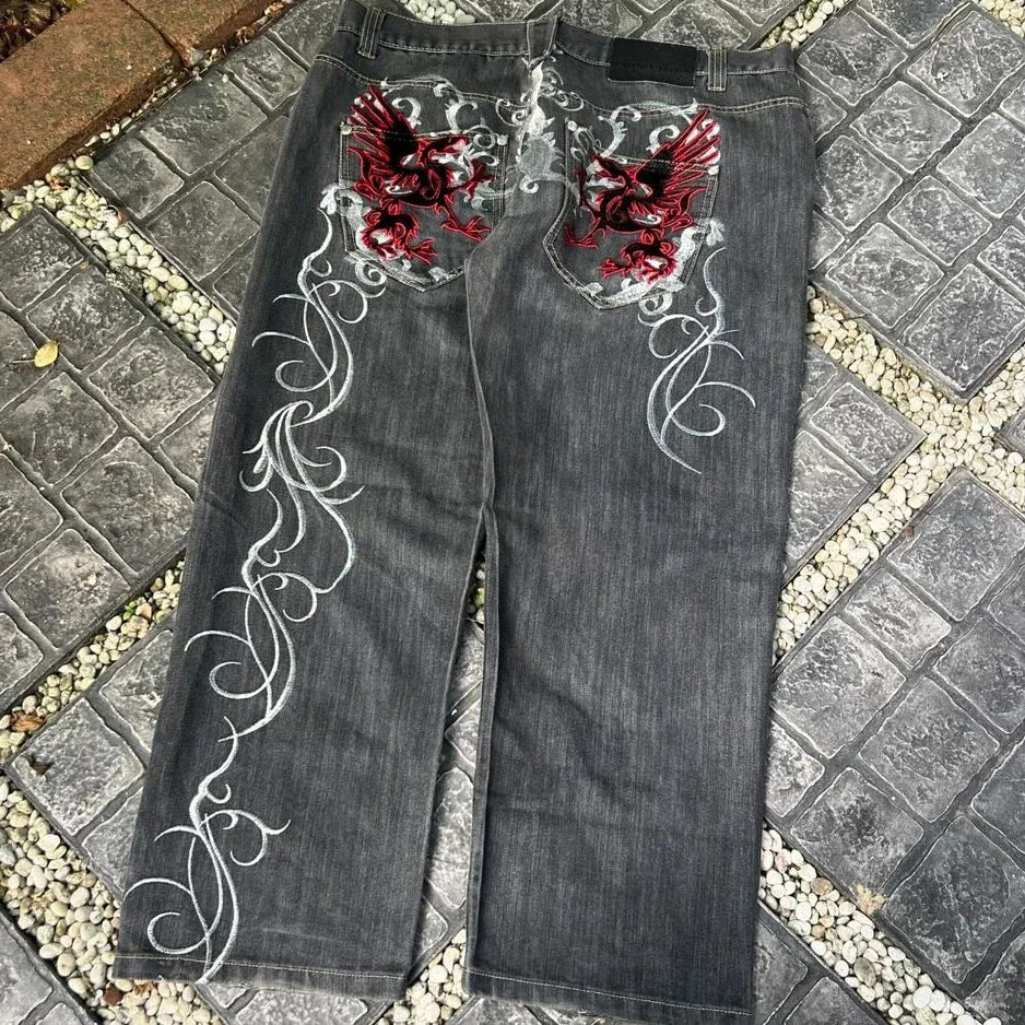 Streetwear Y2K Gothic Denim Jeans Wide Leg Oversized Jeans Mens