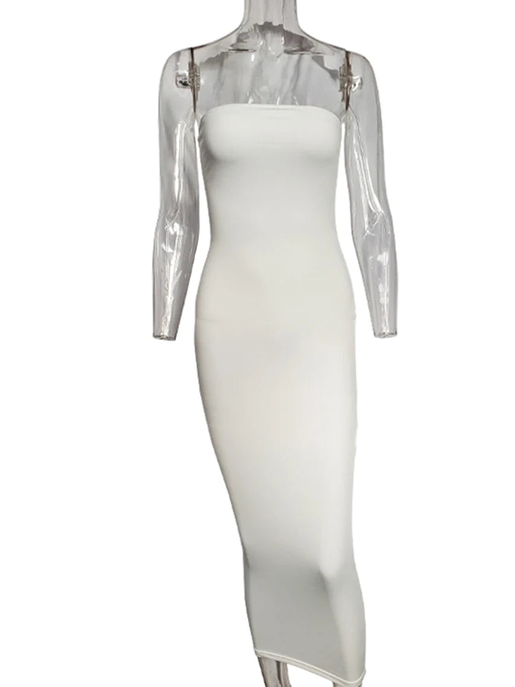 Women's Dress Solid Color Sexy Sleeveless Chest Wrapped Long Beach Dress