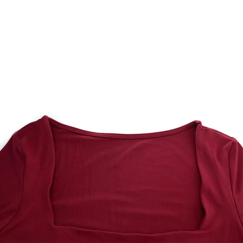 Women Sexy Low Chest Solid Elegant T-shirt Streetwear Fashion Long Sleeves Casual Slim Versatile Female Tees