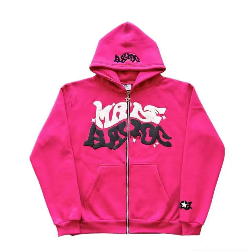 Y2k American Colorful Letter Print Zipper Hoodie Men Fashion High Street Oversized Sweatshirt Women Retro Casual Jacket