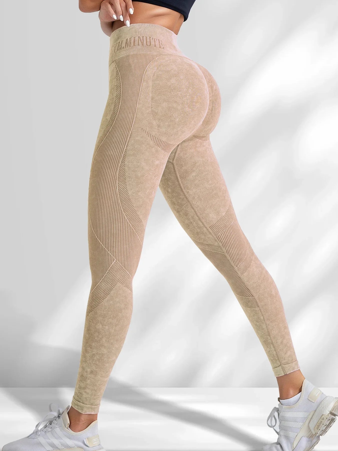 Women Seamless Gym High Waist Yoga Pants Lifting Outdoor Sports Tight Waist Letter Sand Washed Pants Exercise Yoga Leggings
