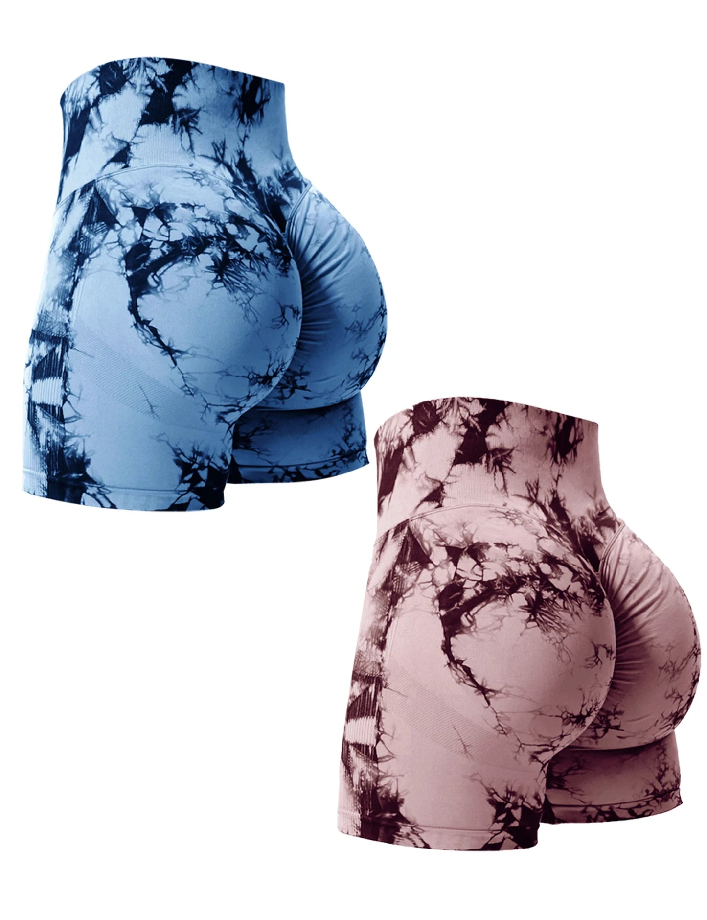 2PCS Tie Dye Butt Lifting Gym Shorts Woman Skinny Stretch High Waist Sport Shorts Casual Seamless