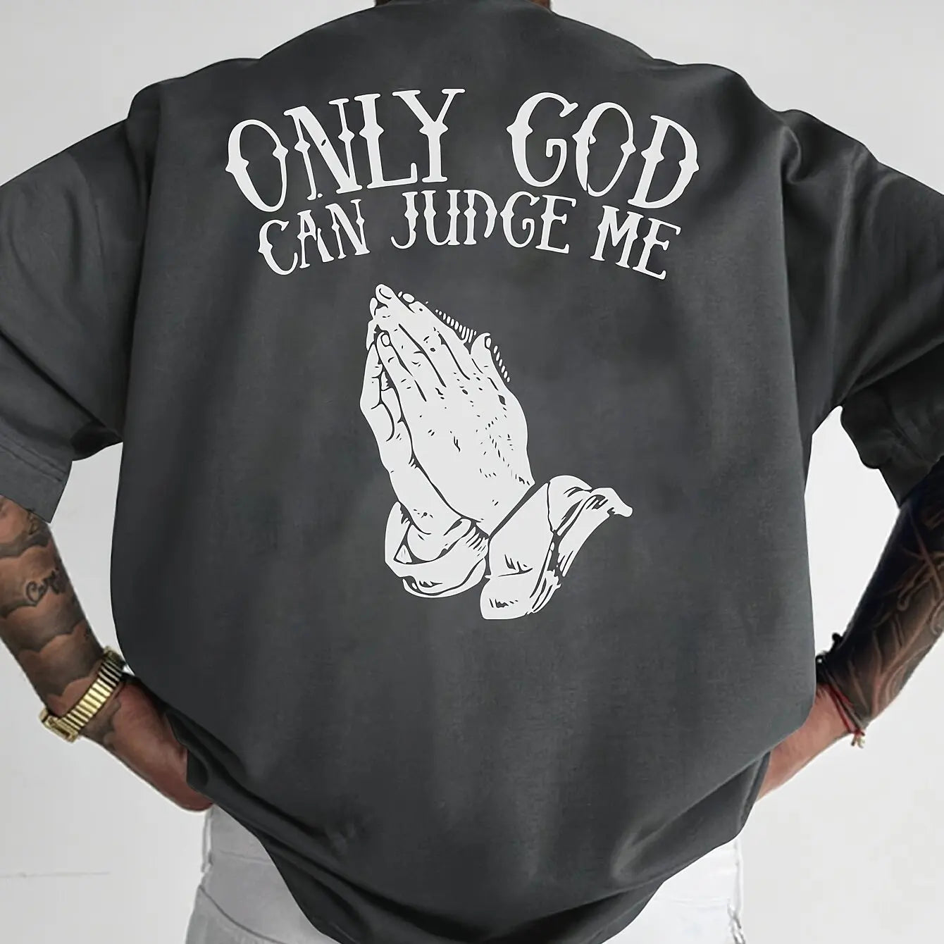 Men's cotton fashionable casual  loose only GOD CAN JUDGE ME printed round neck short sleeved T-shirt top