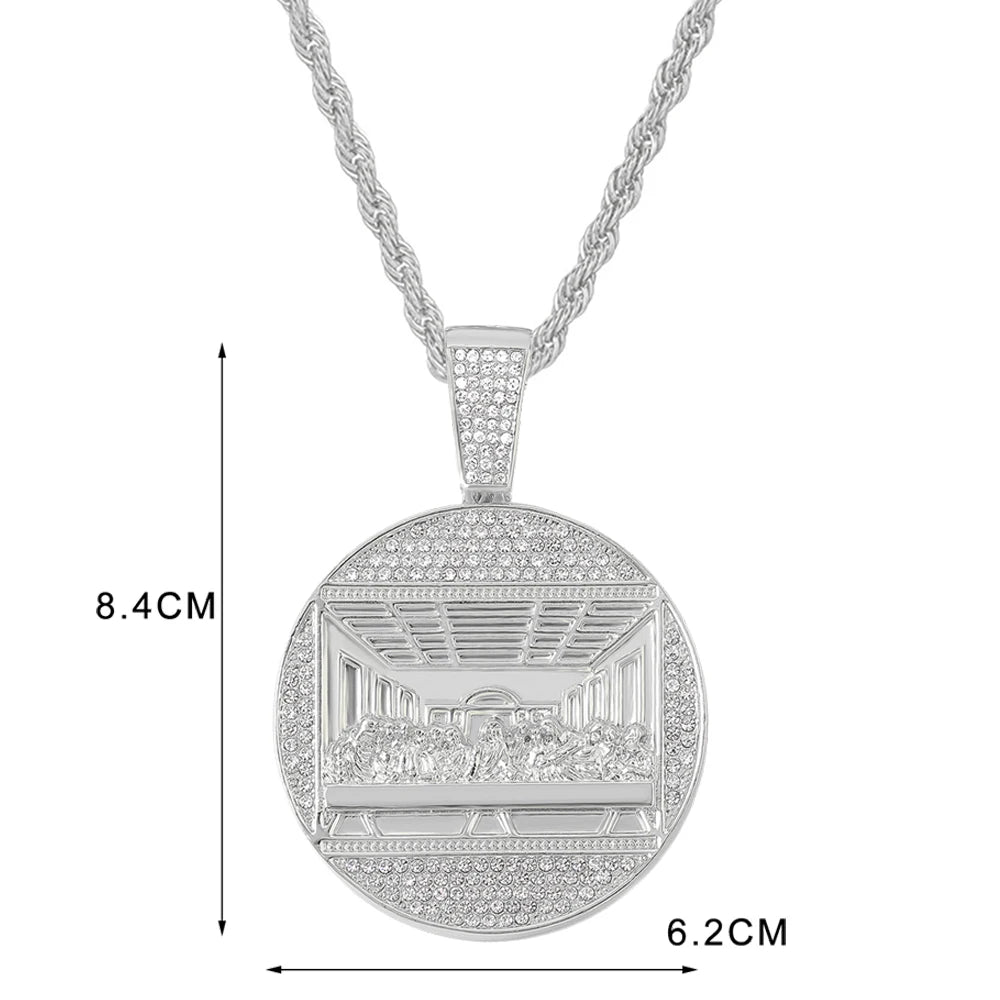 New Last Supper Pendant Cuban Chain Necklace With 14mm Iced Out Chain Fashion  Men Charm Pendant Necklaces Jewelry