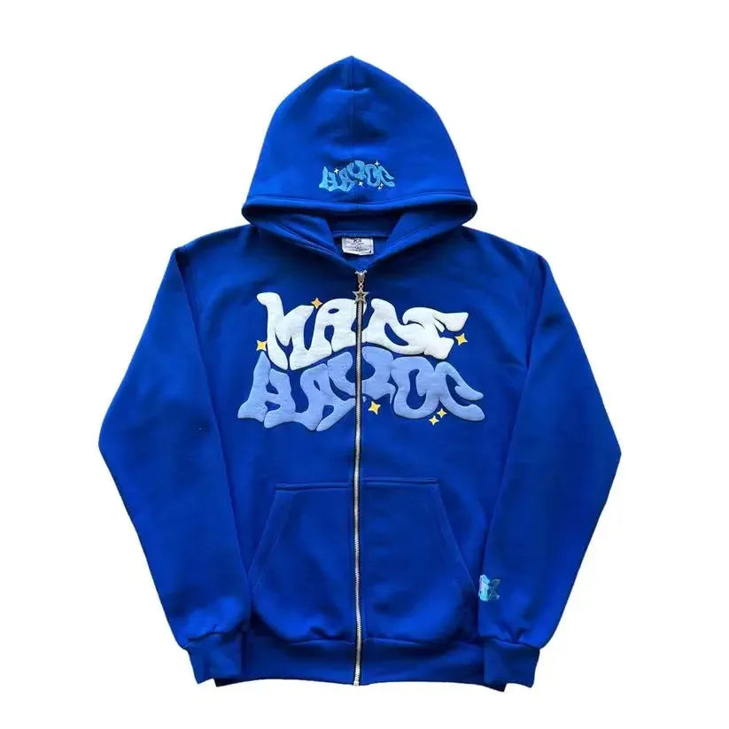 Y2k American Colorful Letter Print Zipper Hoodie Men Fashion High Street Oversized Sweatshirt Women Retro Casual Jacket