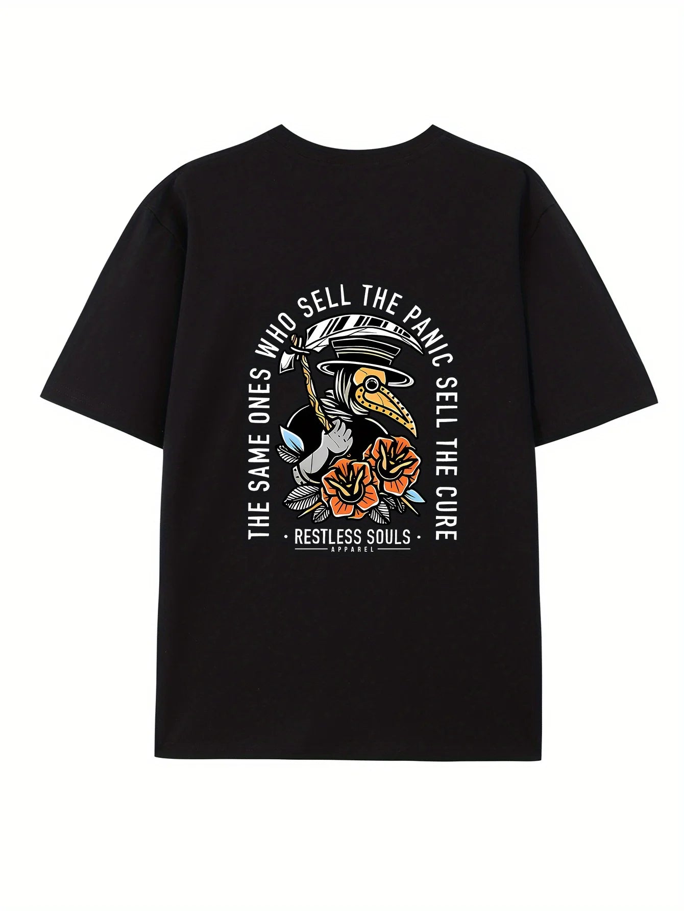 Men's Fashionable Casual Loose Large Back Pattern Printed Round Neck Short Sleeve T-shirt Top