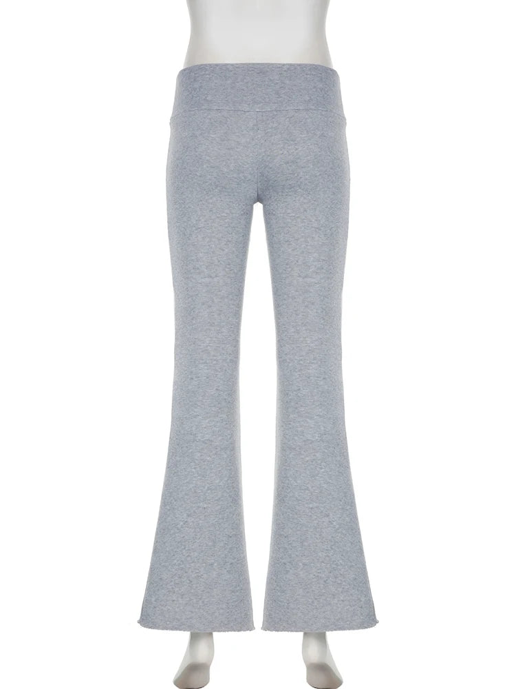 IAMSURE Casual Sexy Basic Solid Flare Pants Y2K Slim Low-Waisted Boot Cut Pants Women Fashion Streetwear Lady