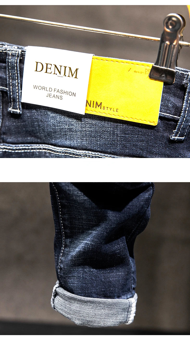 Ripped Jeans Men Slim-fit Denim Pants Fashion Elasticity Versatile Blue Black Men's Clothing