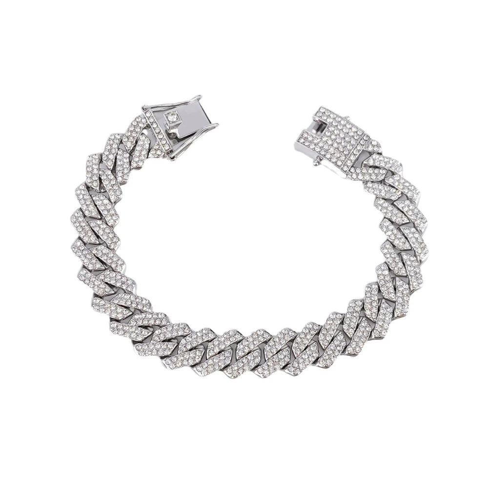 Cuban Link Iced Out Necklace 14MM width Rhinestones Chain CZ Cuban Chain Necklace