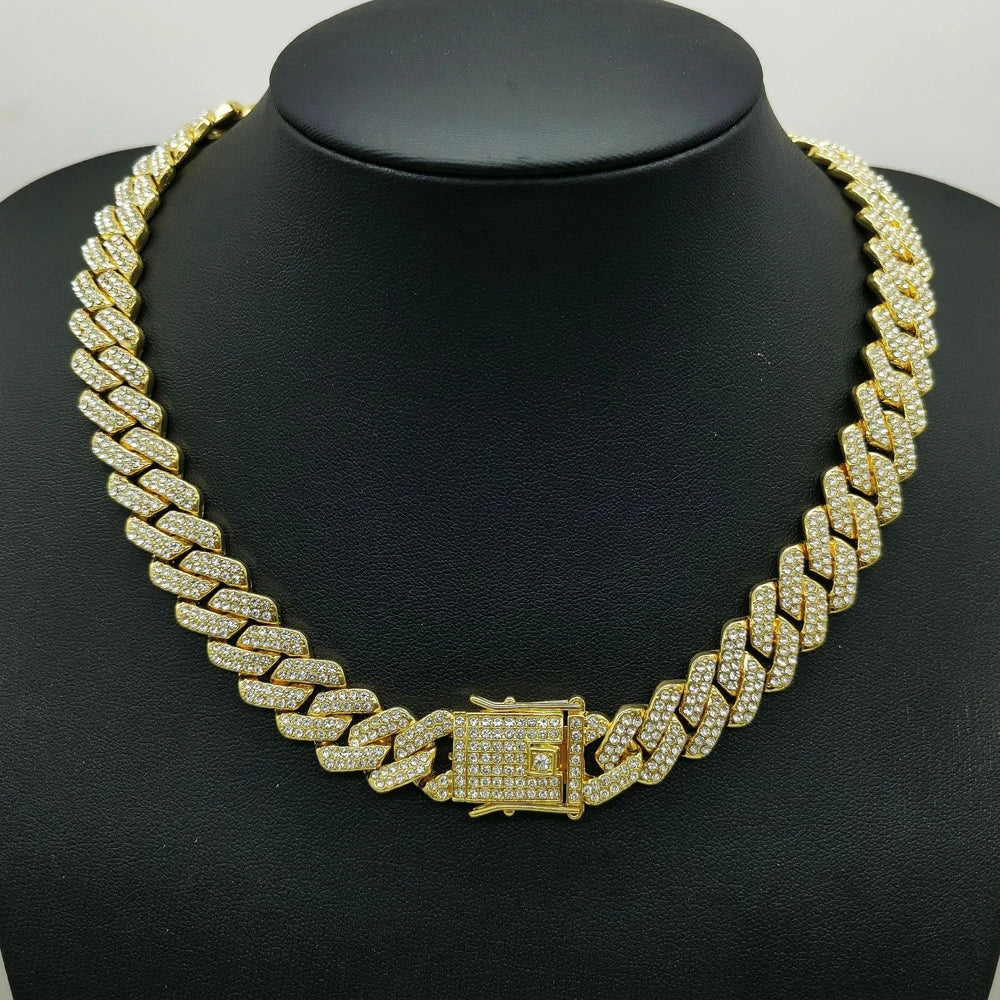 Cuban Link Iced Out Necklace 14MM width Rhinestones Chain CZ Cuban Chain Necklace