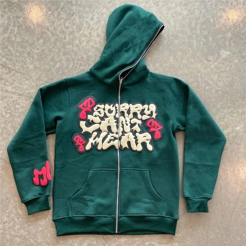 Harajuku Jacket Letter Print Coat Men Women Jackets Pink Zip Hooded Sweatshirt Fashion Long-sleeved Zipper Tops Casual Hoodies