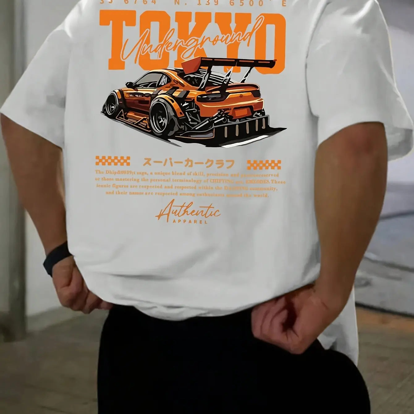 Men's 100% Cotton Fashionable Casual Loose Large Size Japanese Tokyo Pattern Printed Round Neck Short Sleeve T-shirt Top