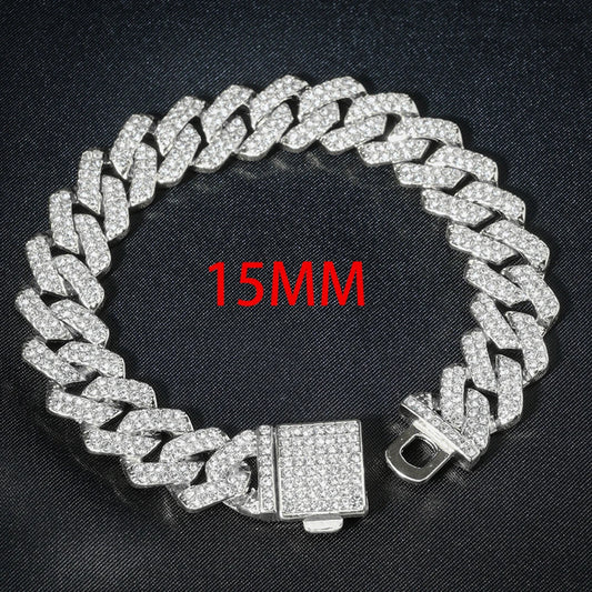3pcs Cuban Chain Watch for Men Miami Curb Iced Out Paved Rhinestones Rapper Cuban Necklace Suit Watch+Bracelet Jewelry