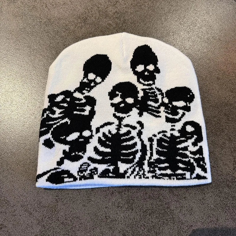 Skull Skeleton Beanie, Halloween Cap, Stretchy Skull Cap Casual Streetwear