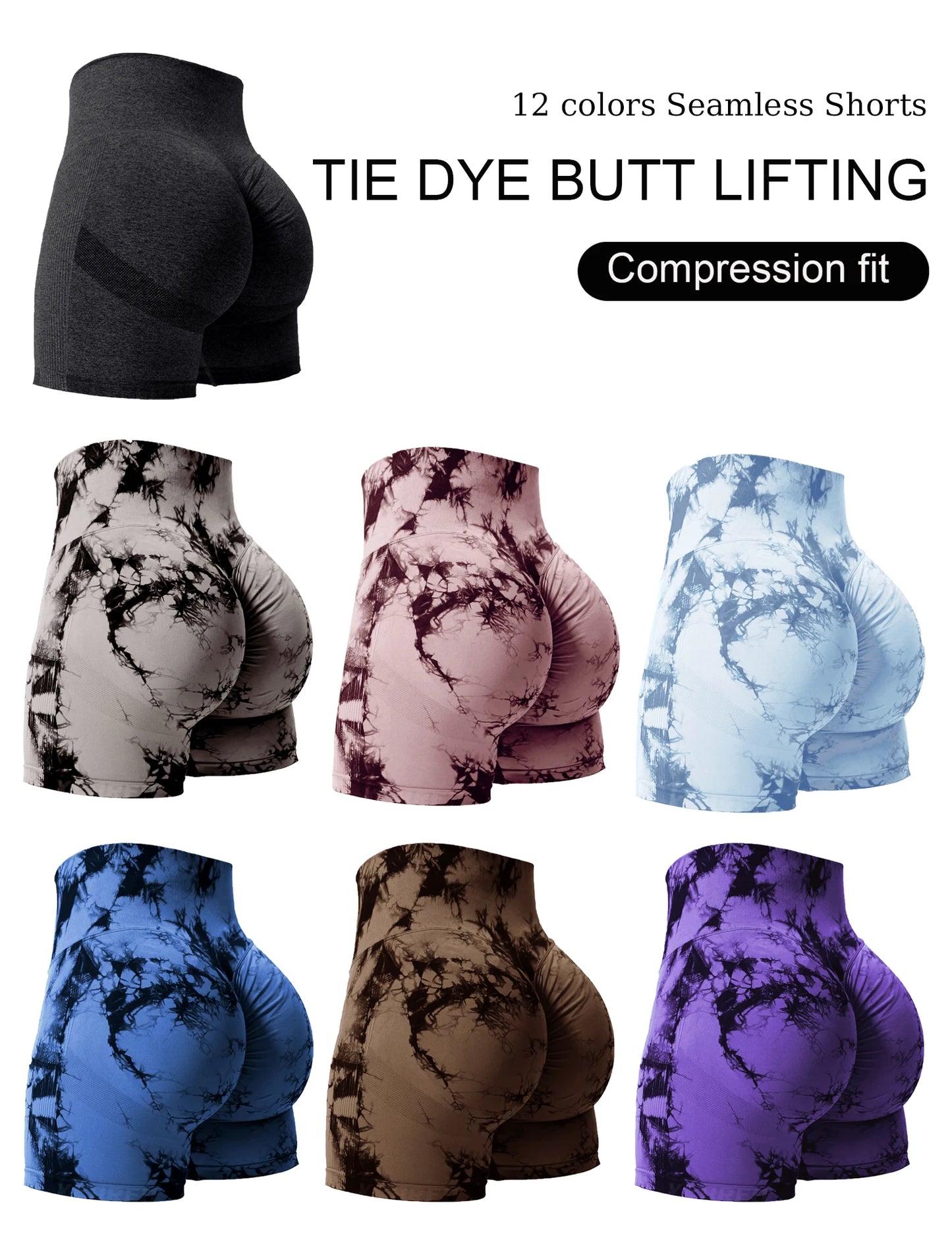 2PCS Tie Dye Butt Lifting Gym Shorts Woman Skinny Stretch High Waist Sport Shorts Casual Seamless