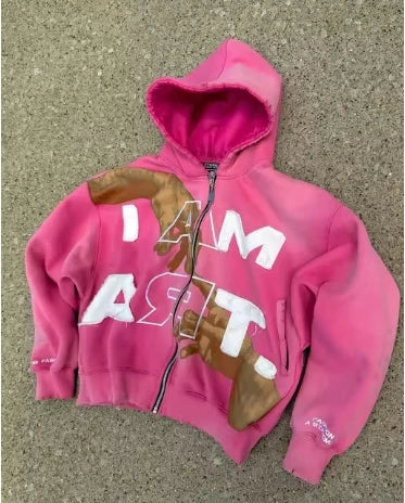 Trendy Streetwear Y2K Harajuku Retro Letter Print Zipper Hoodie Men's Punk Casual Colorful Oversized Sweatshirt