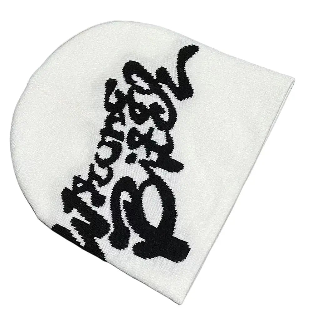 Casual Skullies Y2k Ins Hip Hop Cap Cold Cap Men Women Beanie Bonnet Letter Printing Knitting Cap Hat Gothic Wool Acrylic Warm
