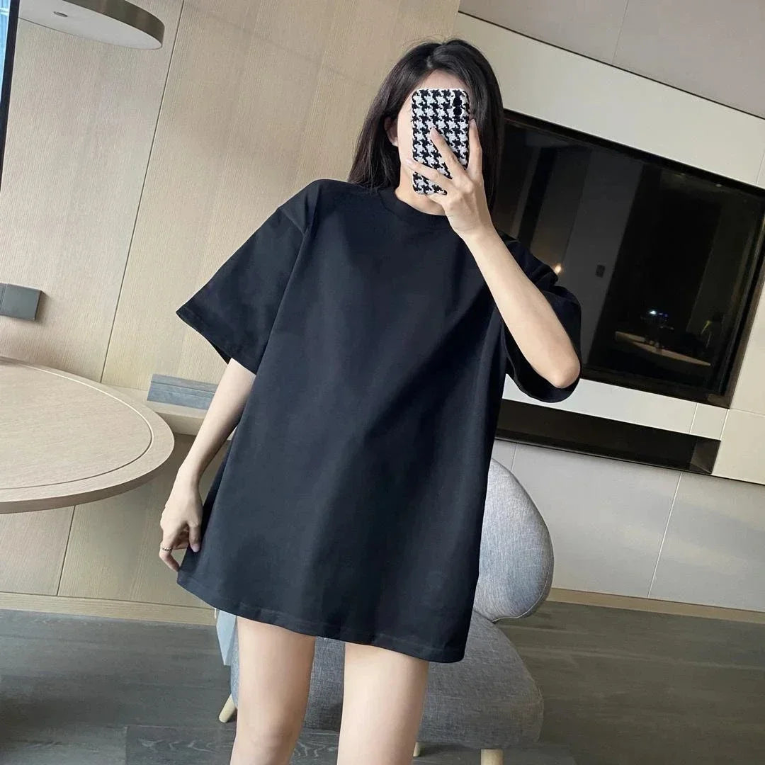 Oversized Butterfly Pattern T-shirt, Women's Black Round Neck Short Sleeve Casual Loose Comfort T-Shirt
