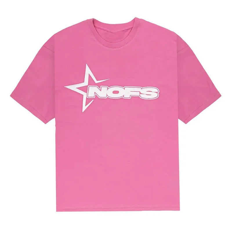 Y2K T-shirt ShortStreet Fashion Print Round Neck Short Sleeve Top Casual Loose Drawstring Shorts Men Clothing Top